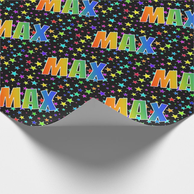 Rainbow First Name "MAX" + Stars Wrapping Paper (Corner)