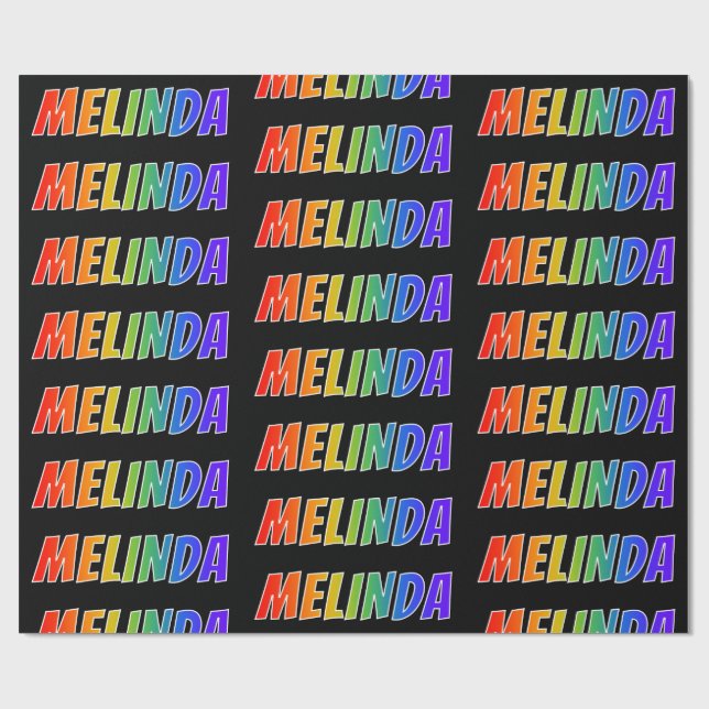 Rainbow First Name "MELINDA"; Fun & Colourful Wrapping Paper (Flat)