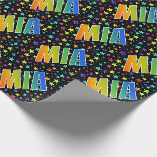 Rainbow First Name "MIA" + Stars Wrapping Paper