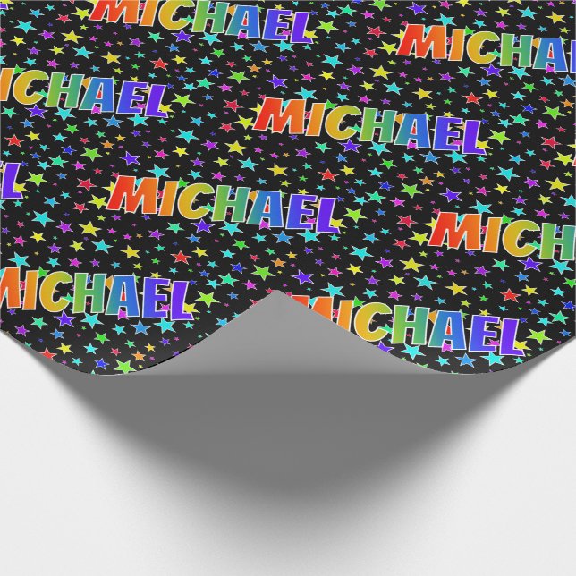 Rainbow First Name "MICHAEL" + Stars Wrapping Paper (Corner)