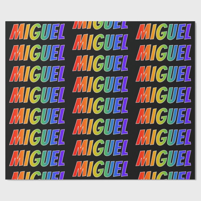 Rainbow First Name "MIGUEL"; Fun & Colourful Wrapping Paper (Flat)