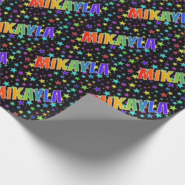 Rainbow First Name "MIKAYLA" + Stars Wrapping Paper (Corner)