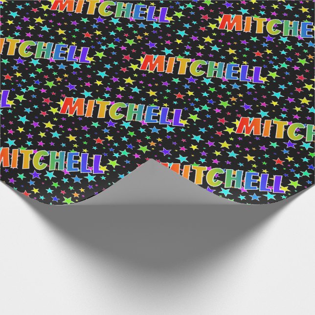 Rainbow First Name "MITCHELL" + Stars Wrapping Paper (Corner)