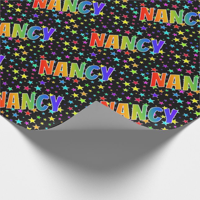 Rainbow First Name "NANCY" + Stars Wrapping Paper (Corner)