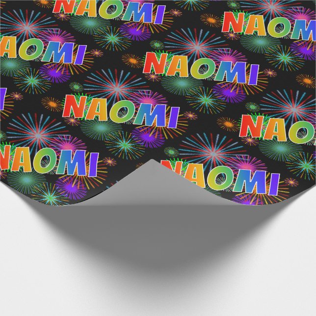 Rainbow First Name "NAOMI" + Fireworks Wrapping Paper (Corner)