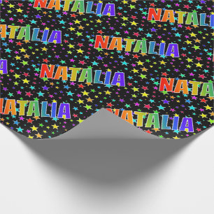 Rainbow First Name "NATALIA" + Stars Wrapping Paper