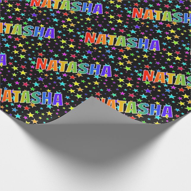 Rainbow First Name "NATASHA" + Stars Wrapping Paper (Corner)