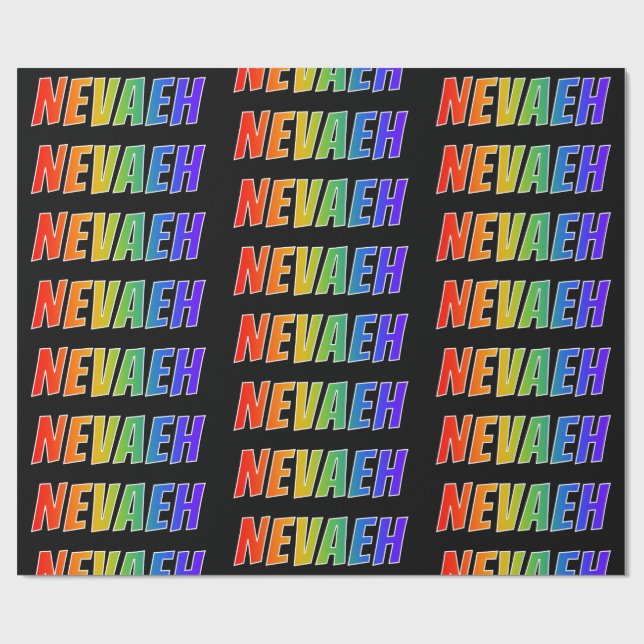 Rainbow First Name "NEVAEH"; Fun & Colourful Wrapping Paper (Flat)