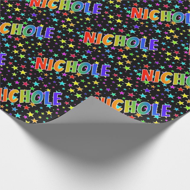 Rainbow First Name "NICHOLE" + Stars Wrapping Paper (Corner)