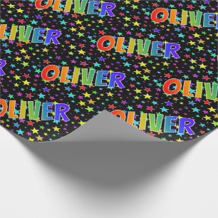 Rainbow First Name "OLIVER" + Stars Wrapping Paper