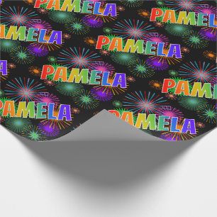 Rainbow First Name "PAMELA" + Fireworks Wrapping Paper