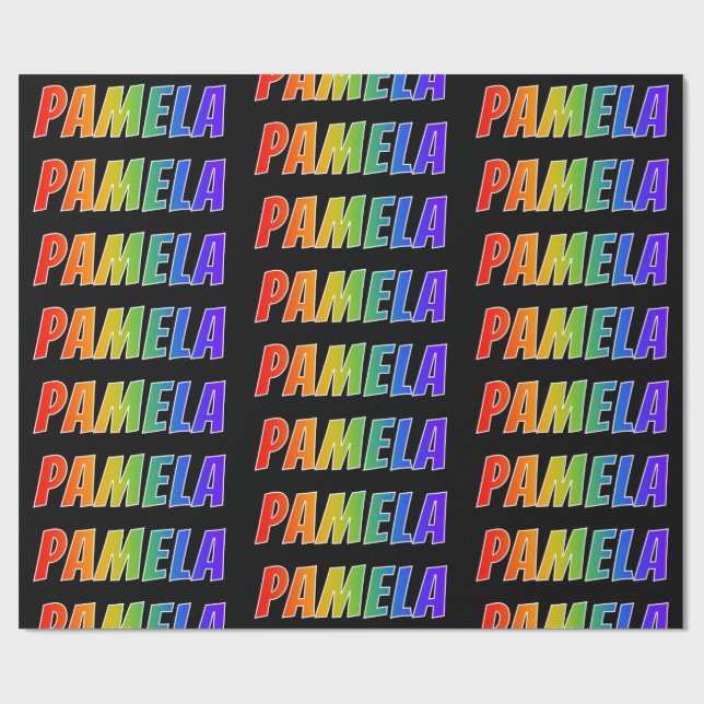 Rainbow First Name "PAMELA"; Fun & Colourful Wrapping Paper (Flat)