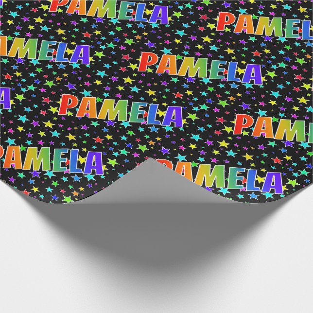 Rainbow First Name "PAMELA" + Stars Wrapping Paper (Corner)