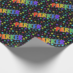 Rainbow First Name "PARKER" + Stars Wrapping Paper