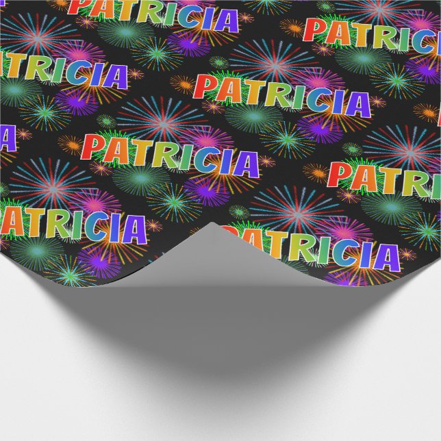 Rainbow First Name "PATRICIA" + Fireworks Wrapping Paper (Corner)