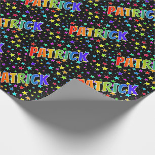 Rainbow First Name "PATRICK" + Stars Wrapping Paper