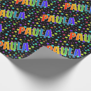 Rainbow First Name "PAULA" + Stars Wrapping Paper