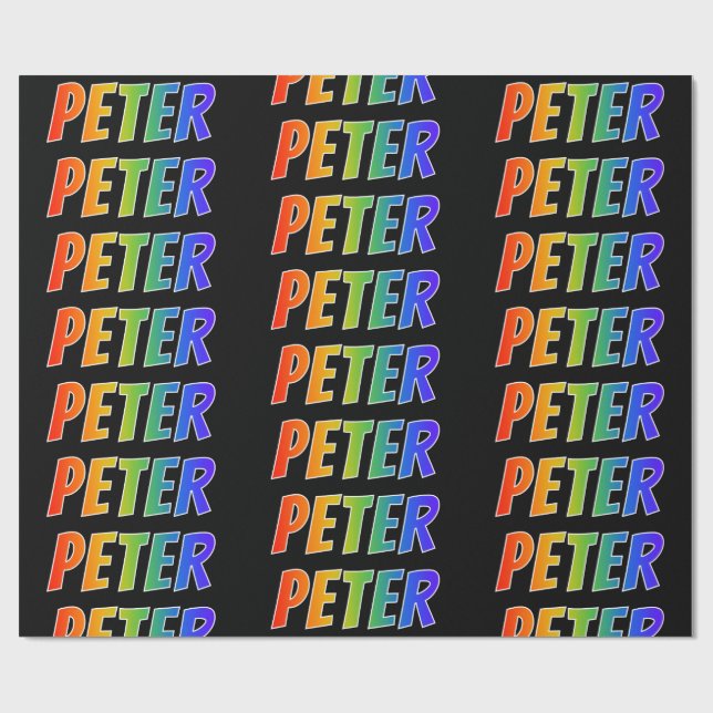 Rainbow First Name "PETER"; Fun & Colourful Wrapping Paper (Flat)