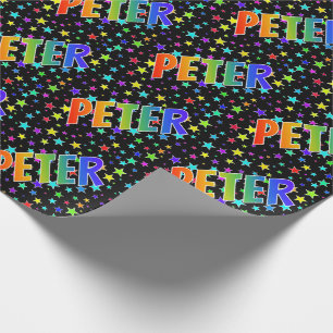 Rainbow First Name "PETER" + Stars Wrapping Paper