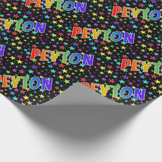 Rainbow First Name "PEYTON" + Stars Wrapping Paper (Corner)