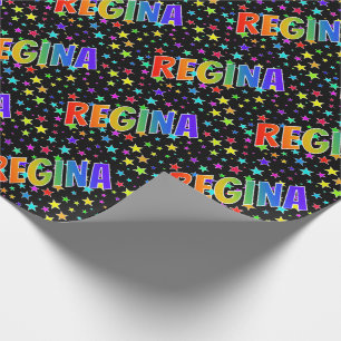 Rainbow First Name "REGINA" + Stars Wrapping Paper