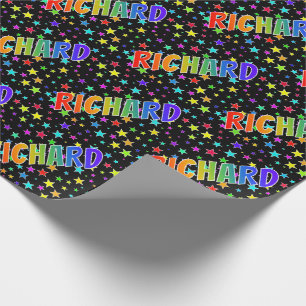 Rainbow First Name "RICHARD" + Stars Wrapping Paper