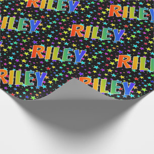 Rainbow First Name "RILEY" + Stars Wrapping Paper