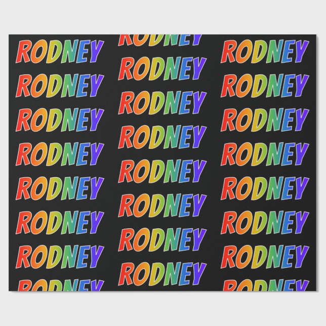 Rainbow First Name "RODNEY"; Fun & Colourful Wrapping Paper (Flat)