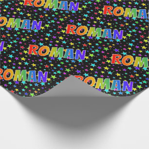 Rainbow First Name "ROMAN" + Stars Wrapping Paper