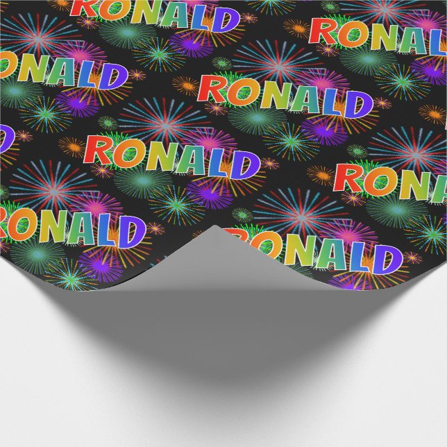 Rainbow First Name "RONALD" + Fireworks Wrapping Paper (Corner)
