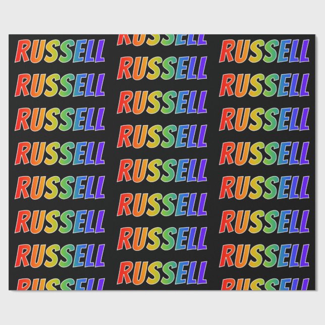Rainbow First Name "RUSSELL"; Fun & Colourful Wrapping Paper (Flat)