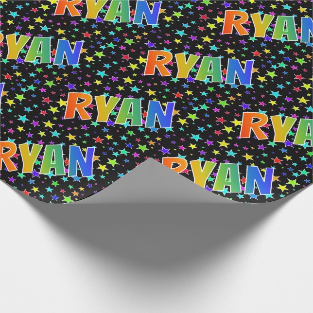 Rainbow First Name "RYAN" + Stars Wrapping Paper (Corner)