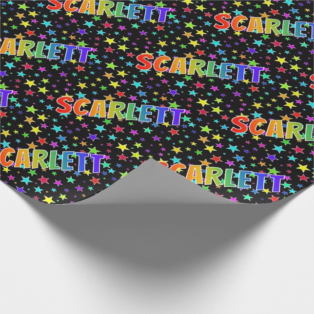Rainbow First Name "SCARLETT" + Stars Wrapping Paper (Corner)