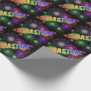 Rainbow First Name "SEBASTIAN" + Fireworks Wrapping Paper