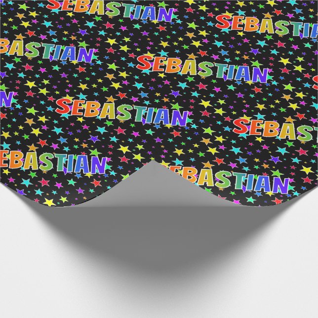 Rainbow First Name "SEBASTIAN" + Stars Wrapping Paper (Corner)