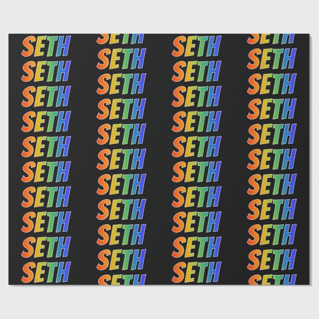 Rainbow First Name "SETH"; Fun & Colourful Wrapping Paper (Flat)