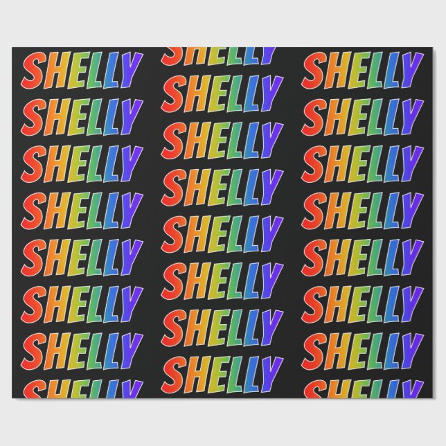 Rainbow First Name "SHELLY"; Fun & Colourful Wrapping Paper (Flat)