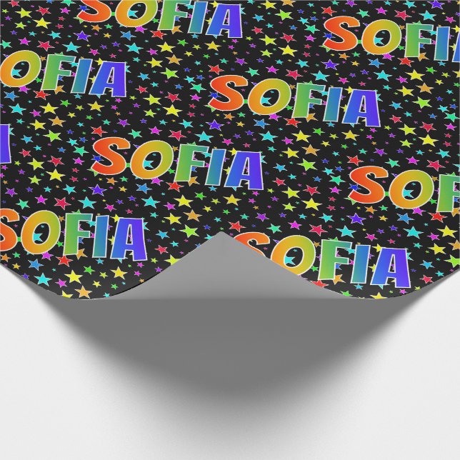 Rainbow First Name "SOFIA" + Stars Wrapping Paper (Corner)