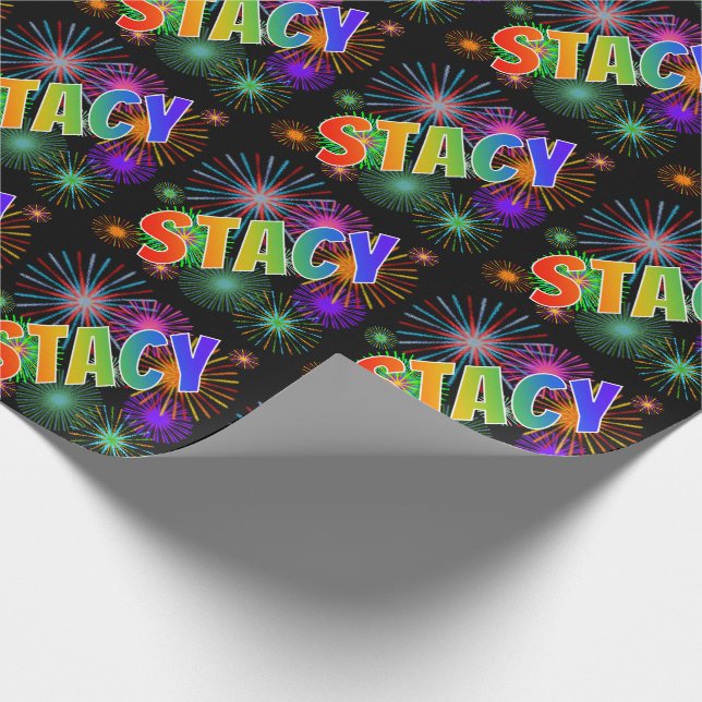 Rainbow First Name "STACY" + Fireworks Wrapping Paper (Corner)