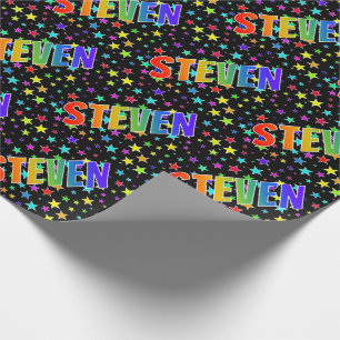 Rainbow First Name "STEVEN" + Stars Wrapping Paper