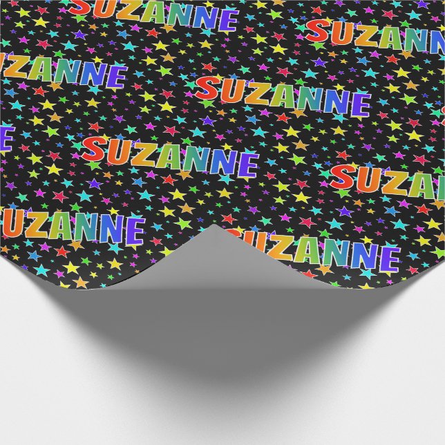 Rainbow First Name "SUZANNE" + Stars Wrapping Paper (Corner)
