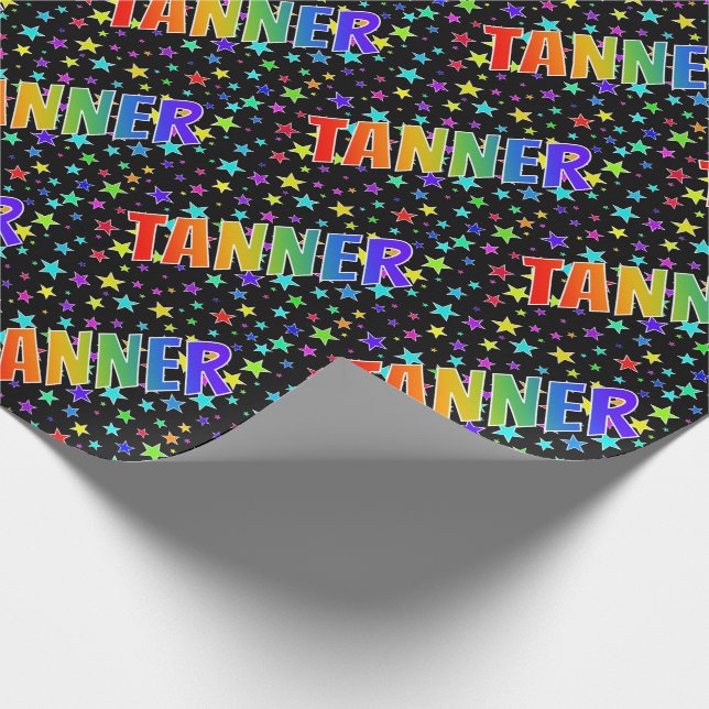 Rainbow First Name "TANNER" + Stars Wrapping Paper (Corner)