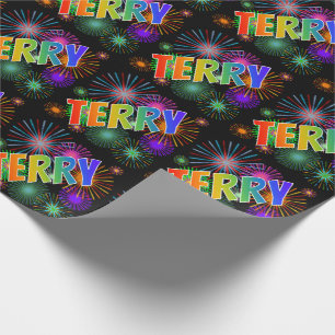 Rainbow First Name "TERRY" + Fireworks Wrapping Paper