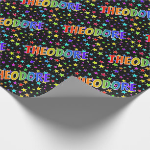 Rainbow First Name "THEODORE" + Stars Wrapping Paper