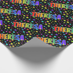 Rainbow First Name "THERESA" + Stars Wrapping Paper