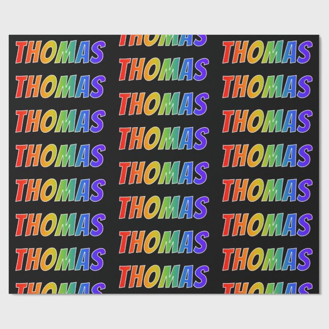 Rainbow First Name "THOMAS"; Fun & Colourful Wrapping Paper (Flat)
