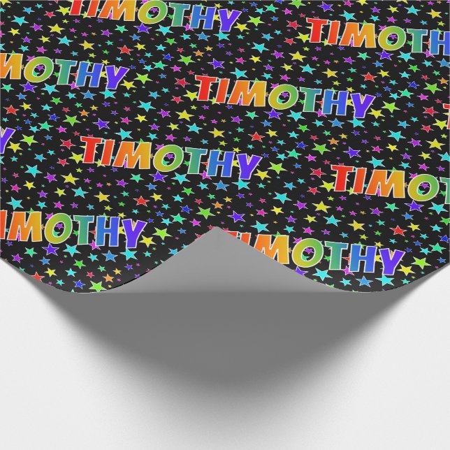 Rainbow First Name "TIMOTHY" + Stars Wrapping Paper (Corner)