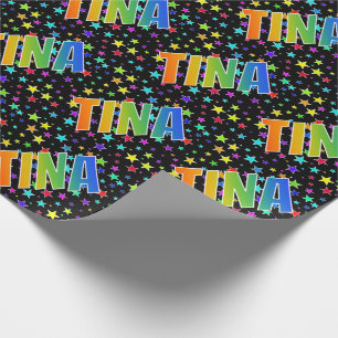 Rainbow First Name "TINA" + Stars Wrapping Paper