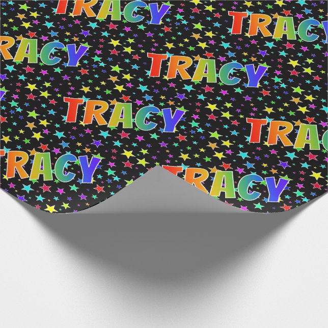 Rainbow First Name "TRACY" + Stars Wrapping Paper (Corner)