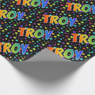 Rainbow First Name "TROY" + Stars Wrapping Paper